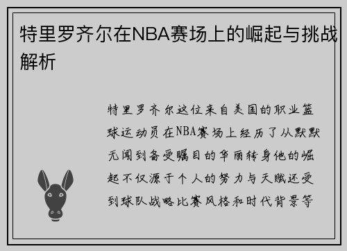 特里罗齐尔在NBA赛场上的崛起与挑战解析